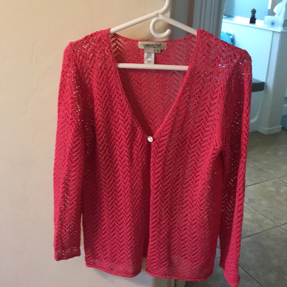 Coldwater Creek Fuschia crocheted cardigan medium